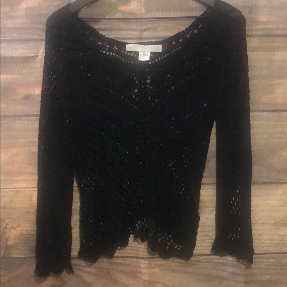 Betty Page Black Crotchet Long Sleeve Top